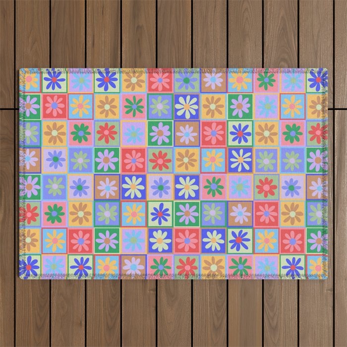 Checkered Flower Pattern  Outdoor Rug Gallery Image 1
