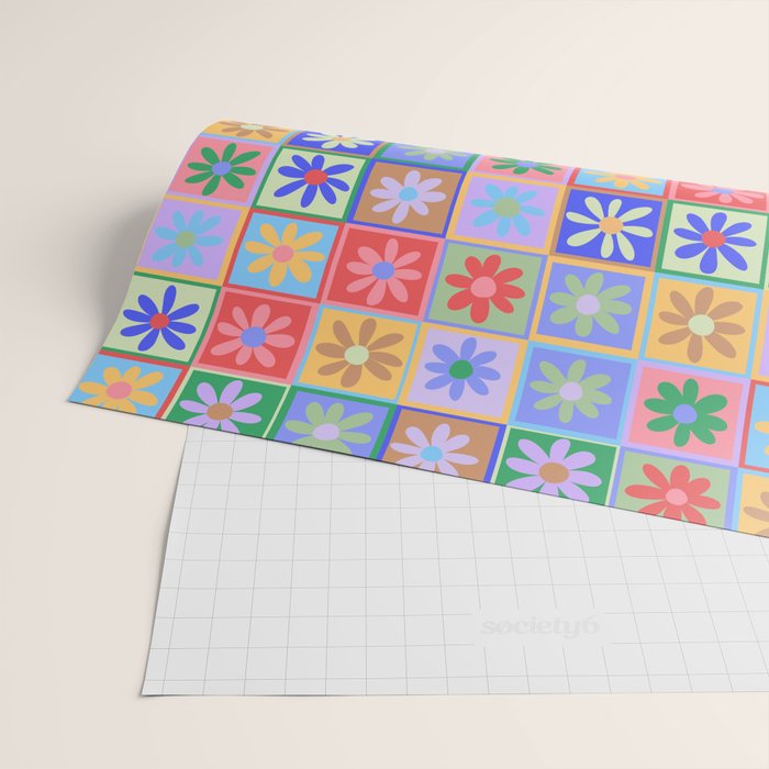 Checkered Flower Pattern  Wrapping Paper Gallery Image 2