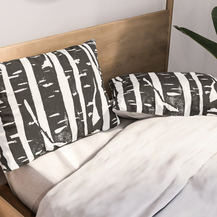 Woodcut Birches Black Pillow Sham Gallery Image 2