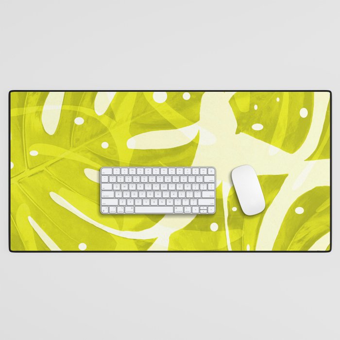 Lime Green Monstera Leaves Light Background #decor #society6 #buyart Desk Mat Gallery Image 1
