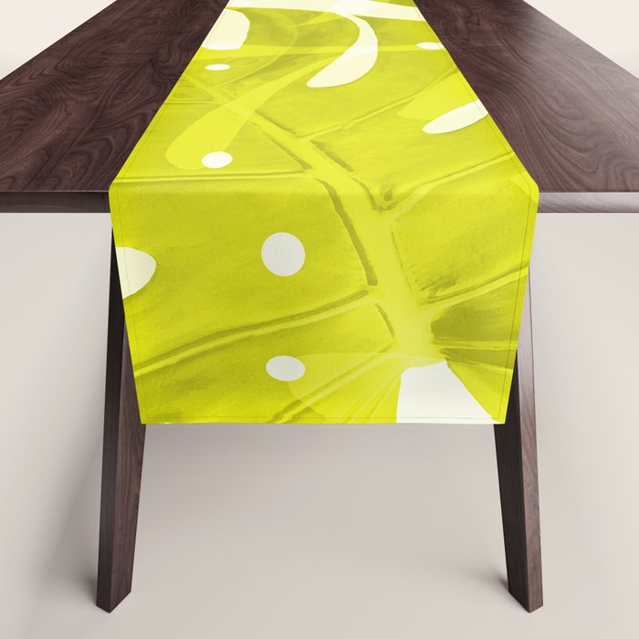 Lime Green Monstera Leaves Light Background #decor #society6 #buyart Table Runner Gallery Image 1