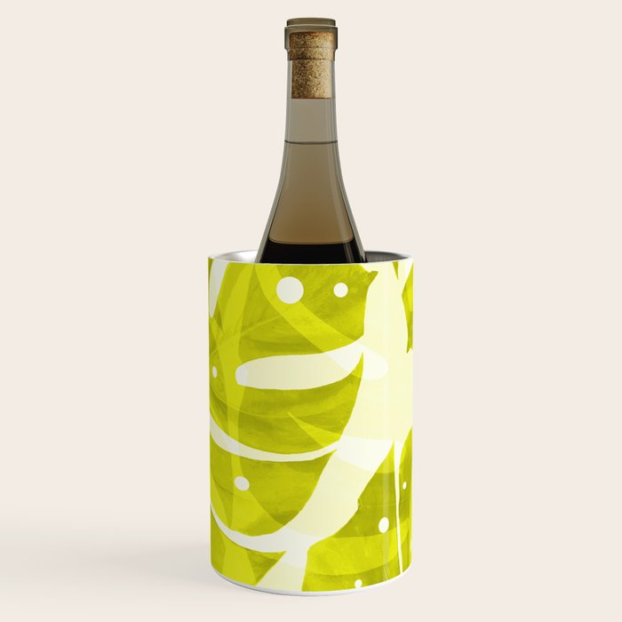 Lime Green Monstera Leaves Light Background #decor #society6 #buyart Wine Chiller Gallery Image 1