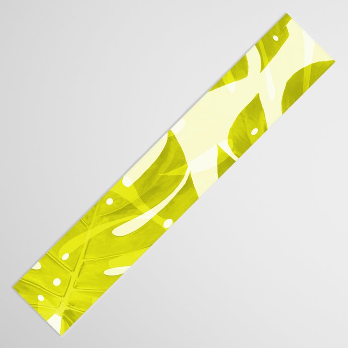 Lime Green Monstera Leaves Light Background #decor #society6 #buyart Table Runner Gallery Image 3