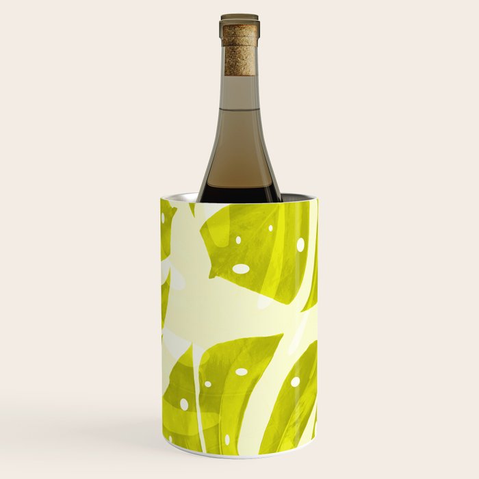 Lime Green Monstera Leaves Light Background #decor #society6 #buyart Wine Chiller Gallery Image 3