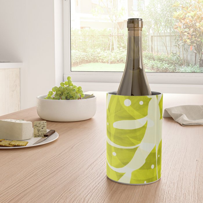 Lime Green Monstera Leaves Light Background #decor #society6 #buyart Wine Chiller Gallery Image 4