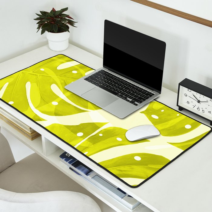Lime Green Monstera Leaves Light Background #decor #society6 #buyart Desk Mat Gallery Image 2