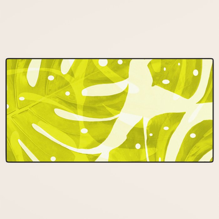 Lime Green Monstera Leaves Light Background #decor #society6 #buyart Desk Mat Gallery Image 3