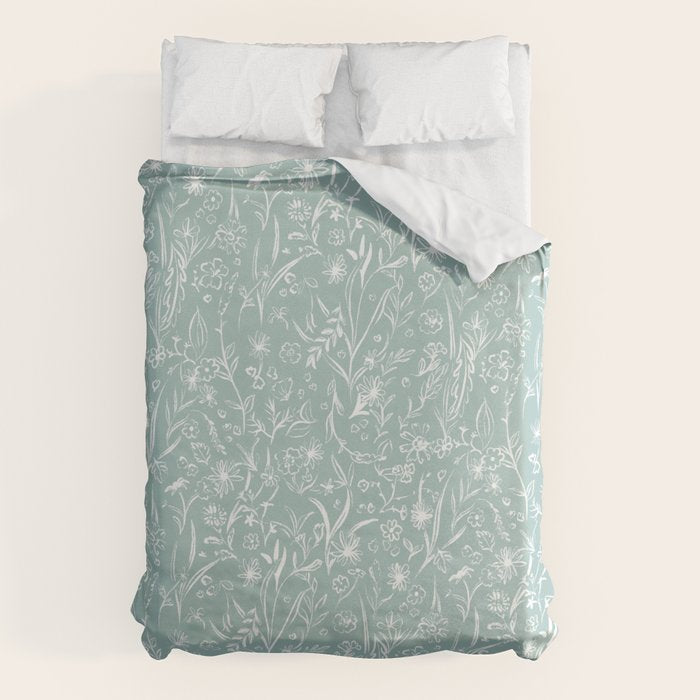 Wild Garden Drawing (Pale Blue) Duvet Cover Gallery Image 6