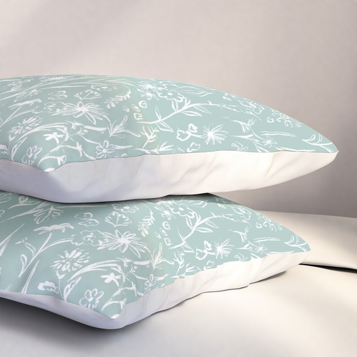 Wild Garden Drawing (Pale Blue) Pillow Sham Gallery Image 3