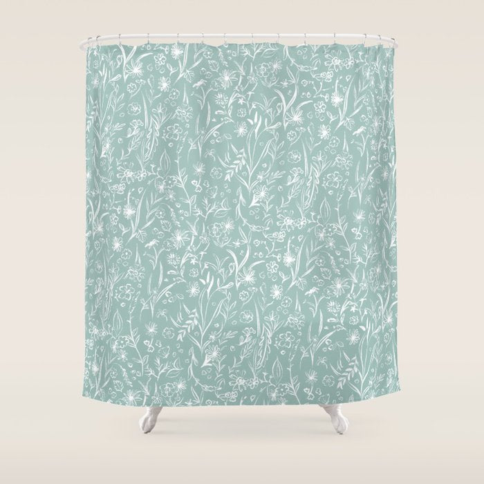 Wild Garden Drawing (Pale Blue) Shower Curtain Gallery Image 1