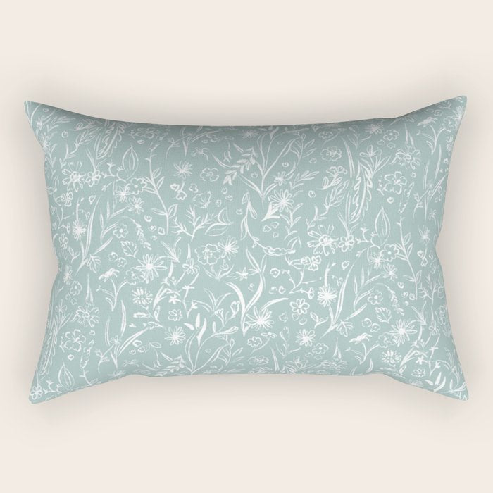 Wild Garden Drawing (Pale Blue) Rectangular Pillow Gallery Image 1