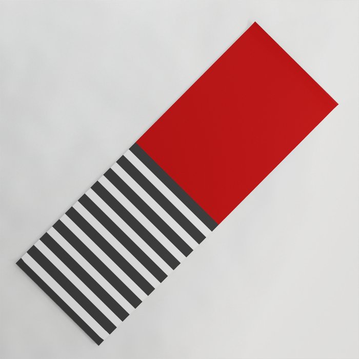 Half Striped Gray - Solid Red Yoga Mat Gallery Image 1