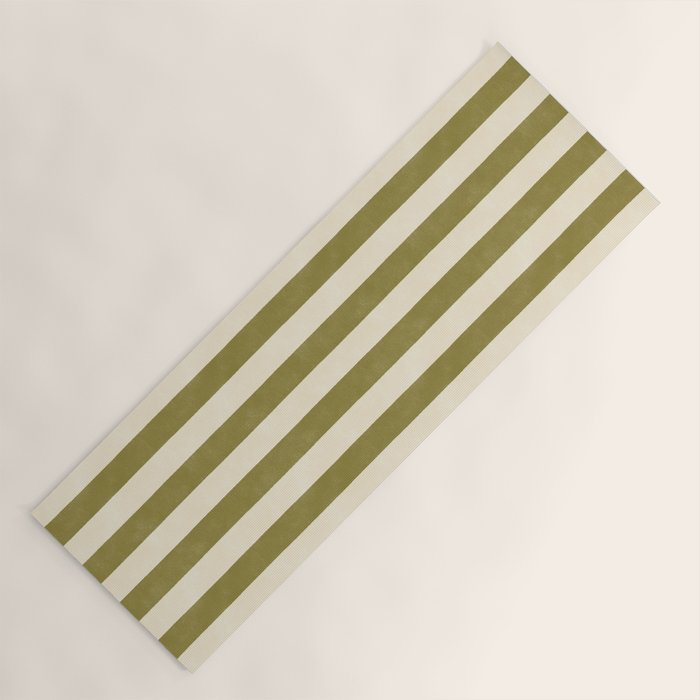 Cabana Stripe - moss green and cream Yoga Mat Gallery Image 1