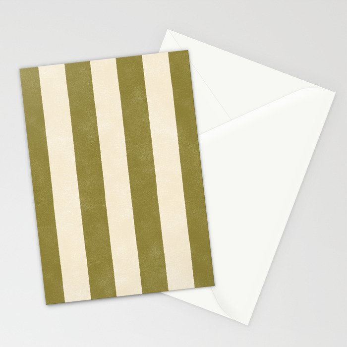 Cabana Stripe - moss green and cream Stationery Card Gallery Image 2