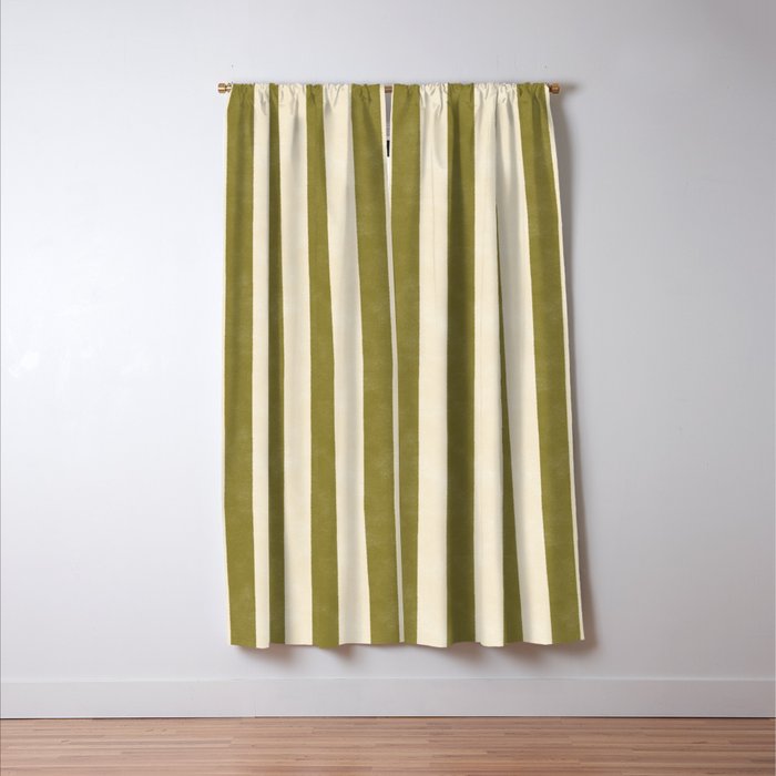 Cabana Stripe - moss green and cream Window Curtain Gallery Image 3