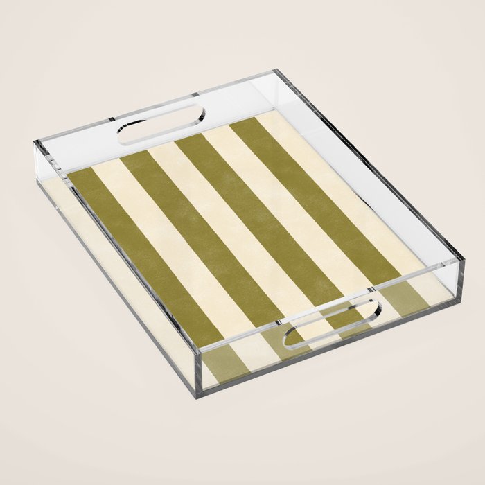 Cabana Stripe - moss green and cream Acrylic Tray Gallery Image 1