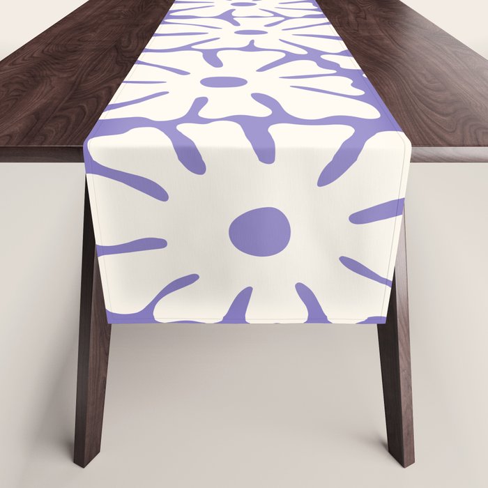 Mid-Century Flowers in Blue & White Table Runner Gallery Image 1