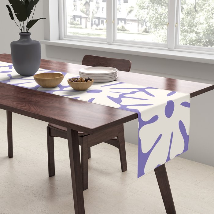 Mid-Century Flowers in Blue & White Table Runner Gallery Image 2