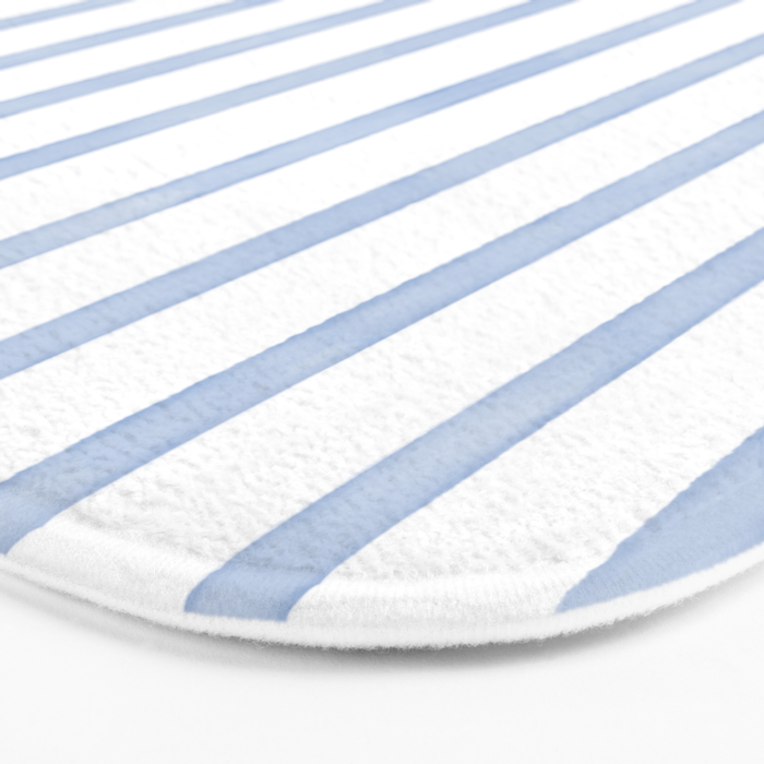 Classic Blue Watercolor Summer Stripes Bath Mat Gallery Image 3