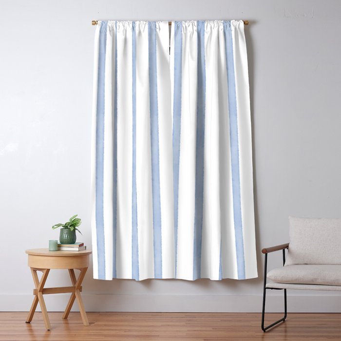 Classic Blue Watercolor Summer Stripes Window Curtain Gallery Image 5