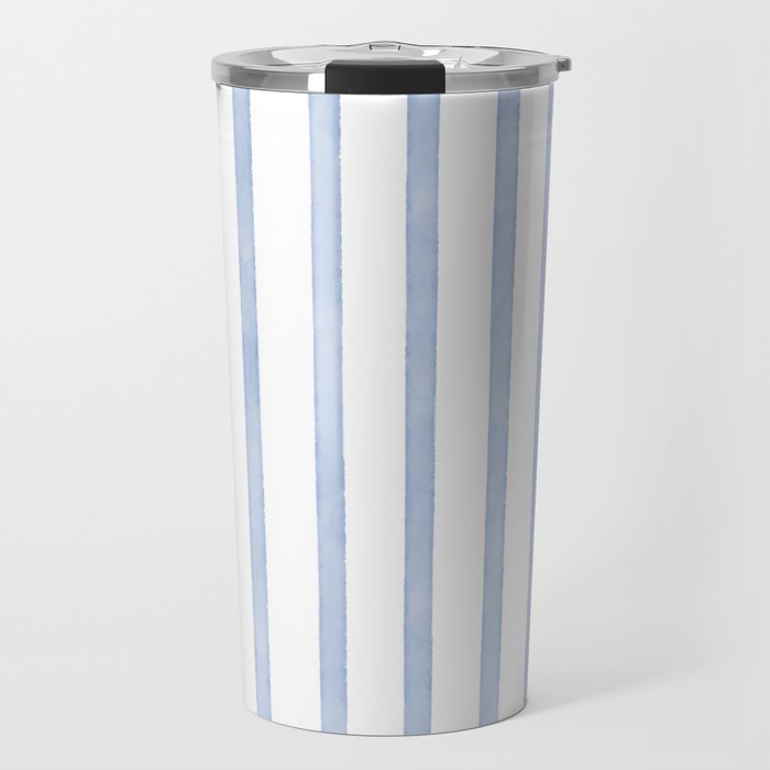 Classic Blue Watercolor Summer Stripes Travel Mug Gallery Image 1