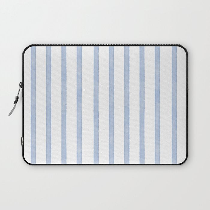 Classic Blue Watercolor Summer Stripes Laptop Sleeve Gallery Image 1