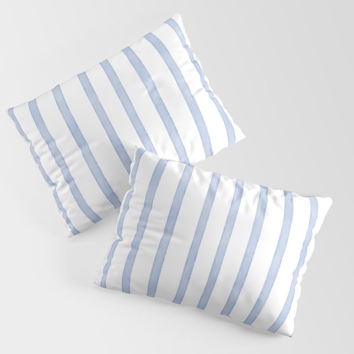 Classic Blue Watercolor Summer Stripes Pillow Sham Gallery Image 1