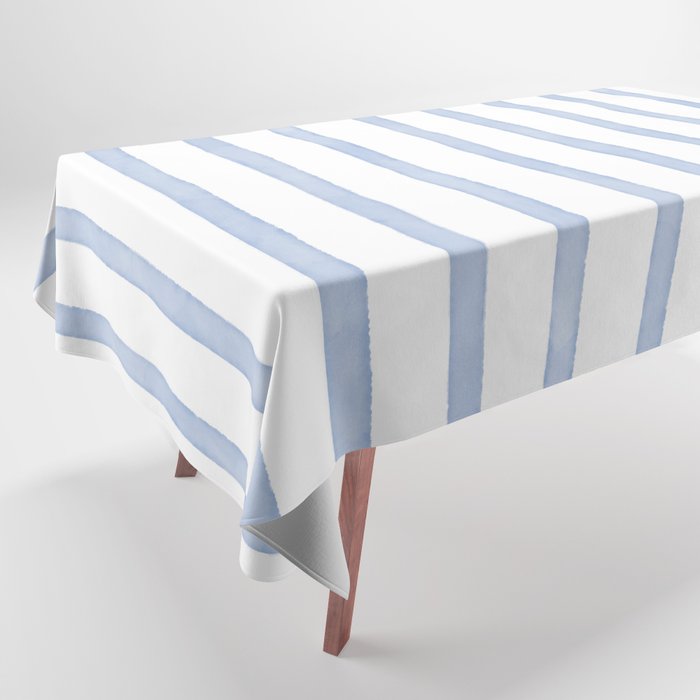 Classic Blue Watercolor Summer Stripes Tablecloth Gallery Image 1