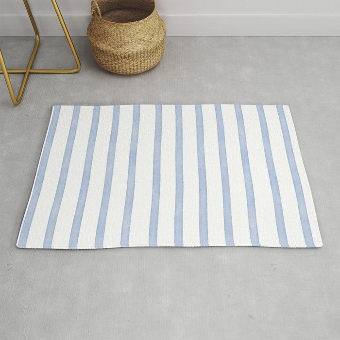 Classic Blue Watercolor Summer Stripes Rug Gallery Image 1