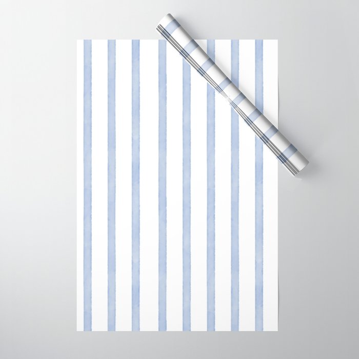 Classic Blue Watercolor Summer Stripes Wrapping Paper Gallery Image 1