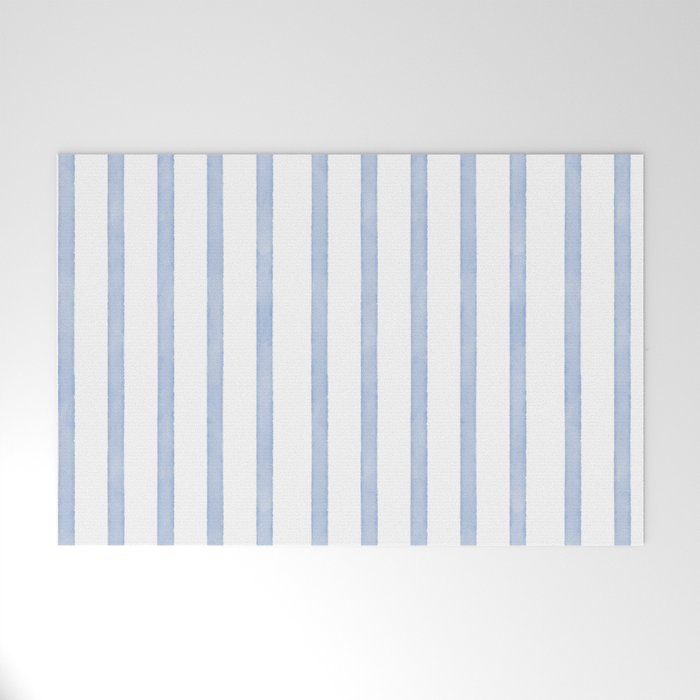 Classic Blue Watercolor Summer Stripes Welcome Mat Gallery Image 1