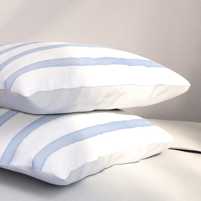 Classic Blue Watercolor Summer Stripes Pillow Sham Gallery Image 3