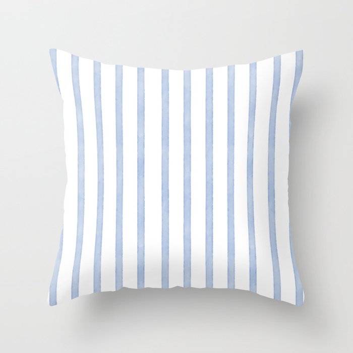 Classic Blue Watercolor Summer Stripes Throw Pillow Gallery Image 1
