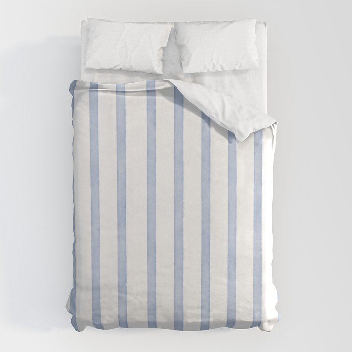 Classic Blue Watercolor Summer Stripes Duvet Cover Gallery Image 1