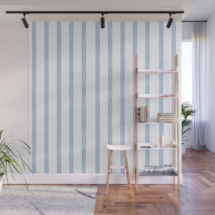 Classic Blue Watercolor Summer Stripes Wall Mural Gallery Image 1