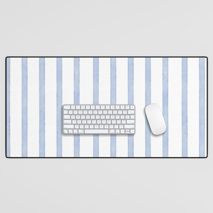 Classic Blue Watercolor Summer Stripes Desk Mat Gallery Image 1