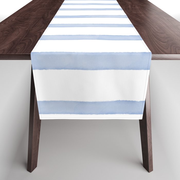 Classic Blue Watercolor Summer Stripes Table Runner Gallery Image 1