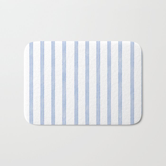 Classic Blue Watercolor Summer Stripes Bath Mat Gallery Image 1
