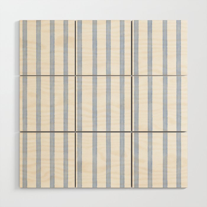 Classic Blue Watercolor Summer Stripes Wood Wall Art Gallery Image 1