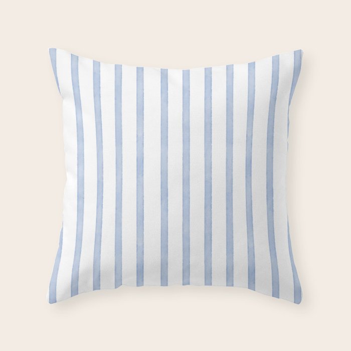 Classic Blue Watercolor Summer Stripes Throw Pillow Gallery Image 1