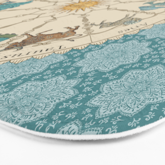 Vintage Astrology Zodiac Wheel on Teal Bath Mat Gallery Image 3