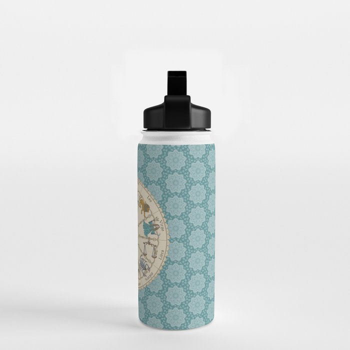 Vintage Astrology Zodiac Wheel on Teal Water Bottle Gallery Image 2