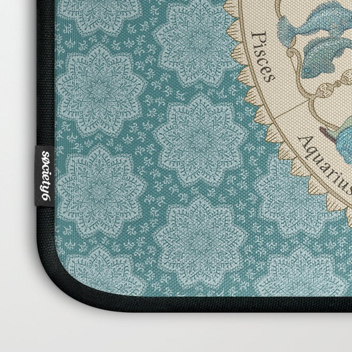 Vintage Astrology Zodiac Wheel on Teal Laptop Sleeve Gallery Image 3