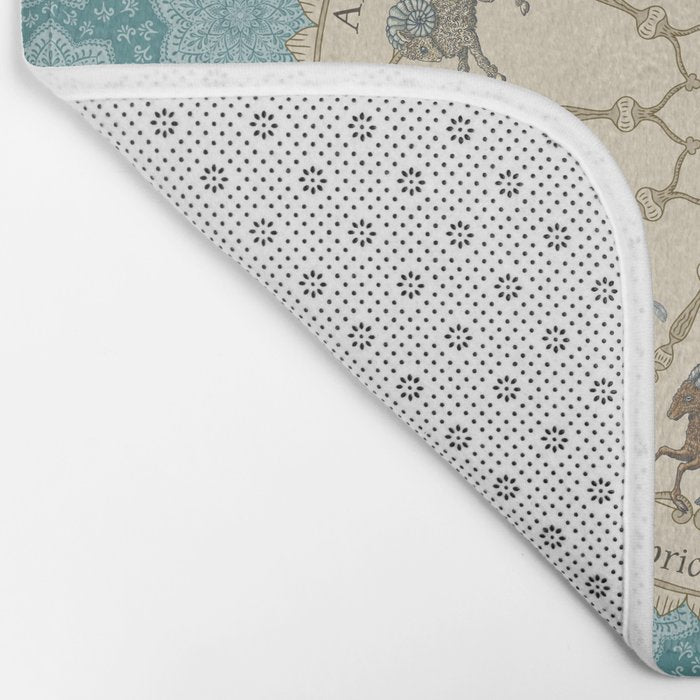 Vintage Astrology Zodiac Wheel on Teal Bath Mat Gallery Image 2