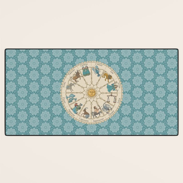 Vintage Astrology Zodiac Wheel on Teal Desk Mat Gallery Image 3