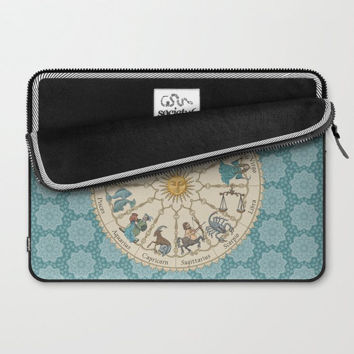 Vintage Astrology Zodiac Wheel on Teal Laptop Sleeve Gallery Image 2