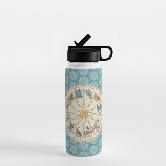 Vintage Astrology Zodiac Wheel on Teal Water Bottle Gallery Image 1