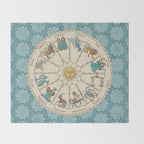 Vintage Astrology Zodiac Wheel on Teal Throw Blanket Gallery Image 2