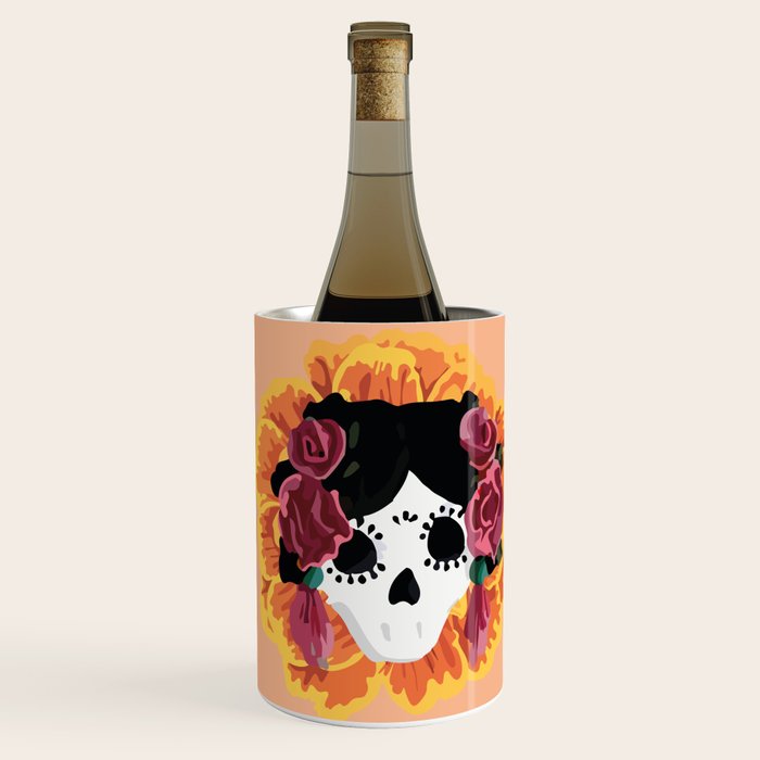 Catrina frida mexican kawaii cute sugar skull mexican style mexican flower marigold skeleton  Wine Chiller Gallery Image 2