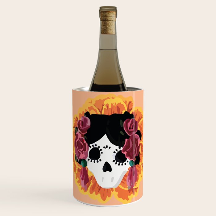 Catrina frida mexican kawaii cute sugar skull mexican style mexican flower marigold skeleton  Wine Chiller Gallery Image 3